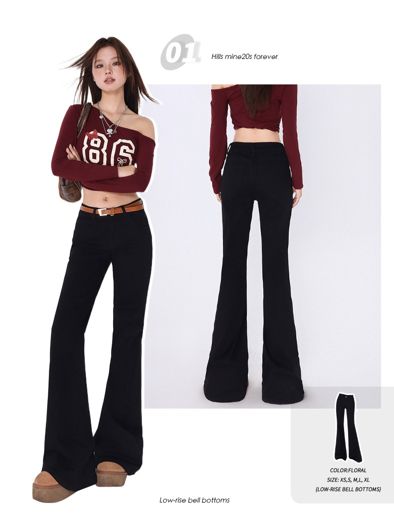 ChicShe ChicShe Spicy Girl Jean évasé pour femme, collection automne, taille S, noir, coupe slim, bottes cloche longues._voghion.com