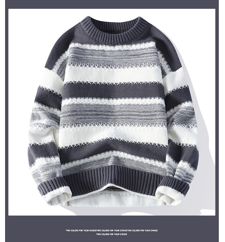 boy Boy Boy Boy Dropshipping Foreign Trade Wholesale Autumn Winter New Striped Men's Large Size Pullover Knitted Sweater For Men_voghion.com
