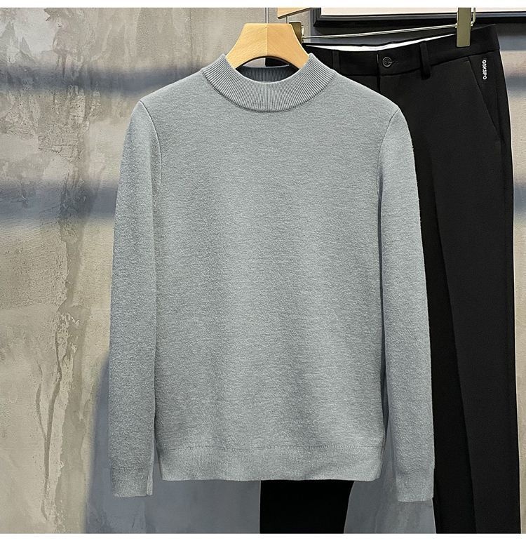 boy Boy Boy Boy Half Turtleneck Sweater For Men, Fleece-Lined Thickened, Autumn And Winter, Mid-Neck, Solid Color, Student Base Layer,_voghion.com