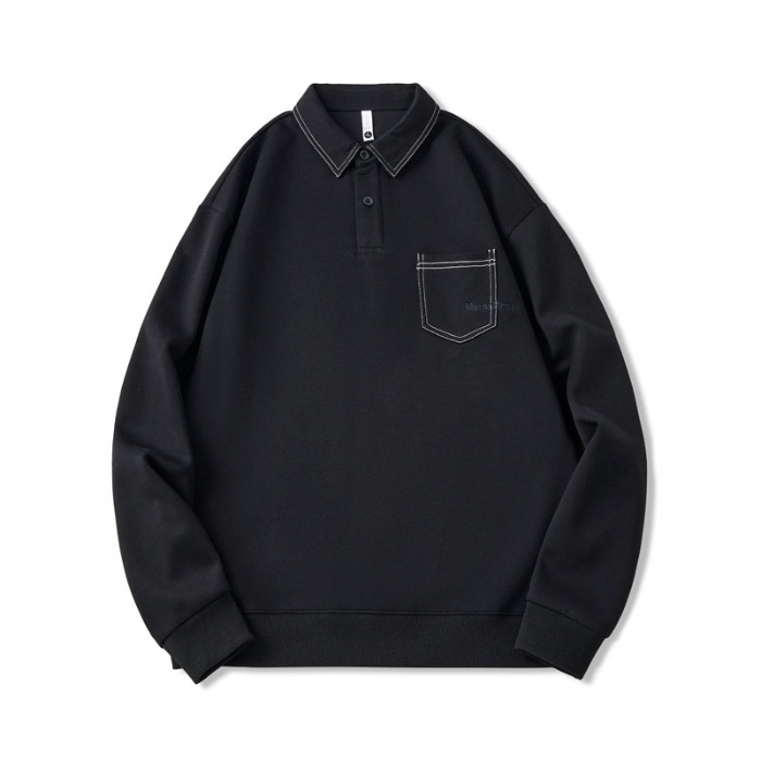 boy Boy 2024 Spring And New American Style Trendy Brand Sweatshirt Men's Turn-Down Collar Autumn Heavyweight High Street Polo_voghion.com