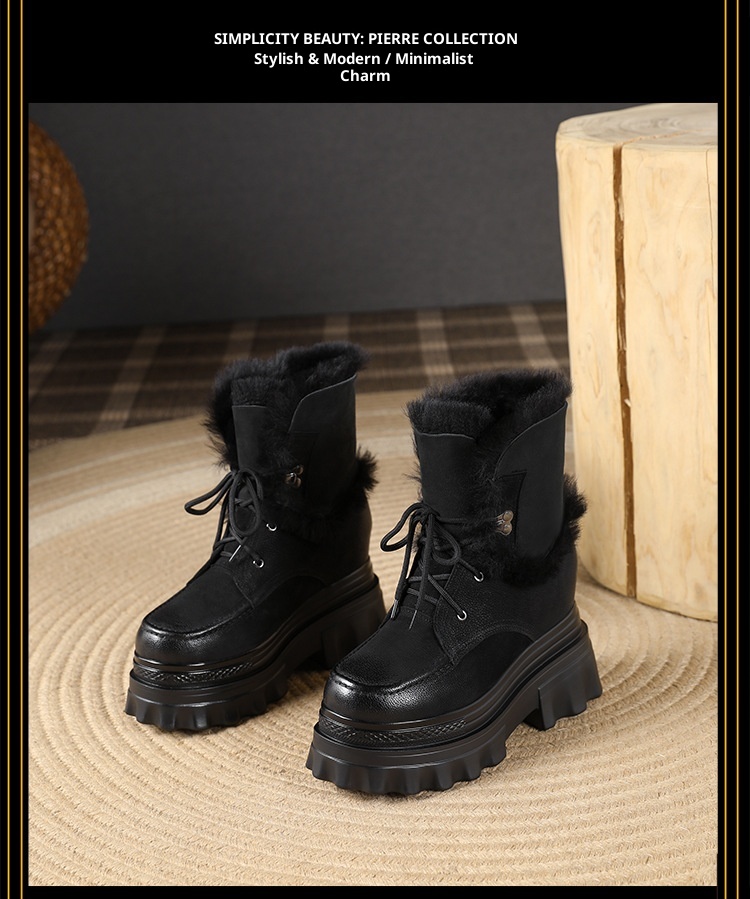 Botas de neve Zees de cano curto com cadarço, solado grosso e aumento de altura de 10 cm, para mulheres, ideais para esqui de inverno ao ar livre, em algodão quente._voghion.com