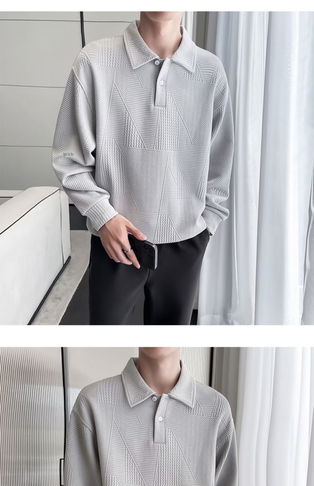 Polo da uomo con colletto rovesciato, modello primavera-autunno a nido d'ape, elegante e alla moda, versatile, casual e matura_voghion.com