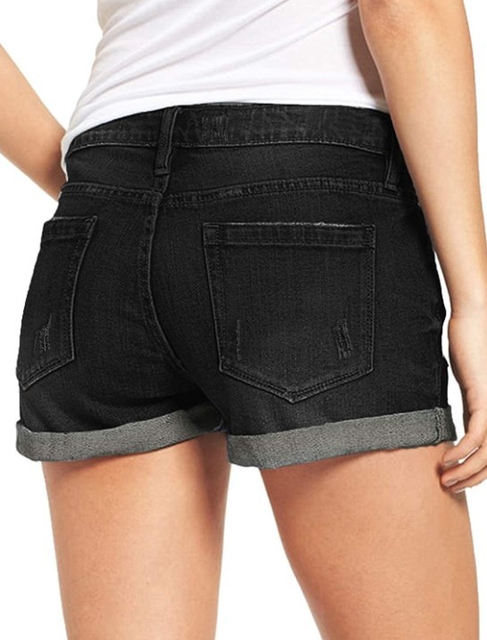 ChicShe European And American Foreign Trade Cross-Border Source Stretch Ripped Cuffed Denim Shorts For Women_voghion.com