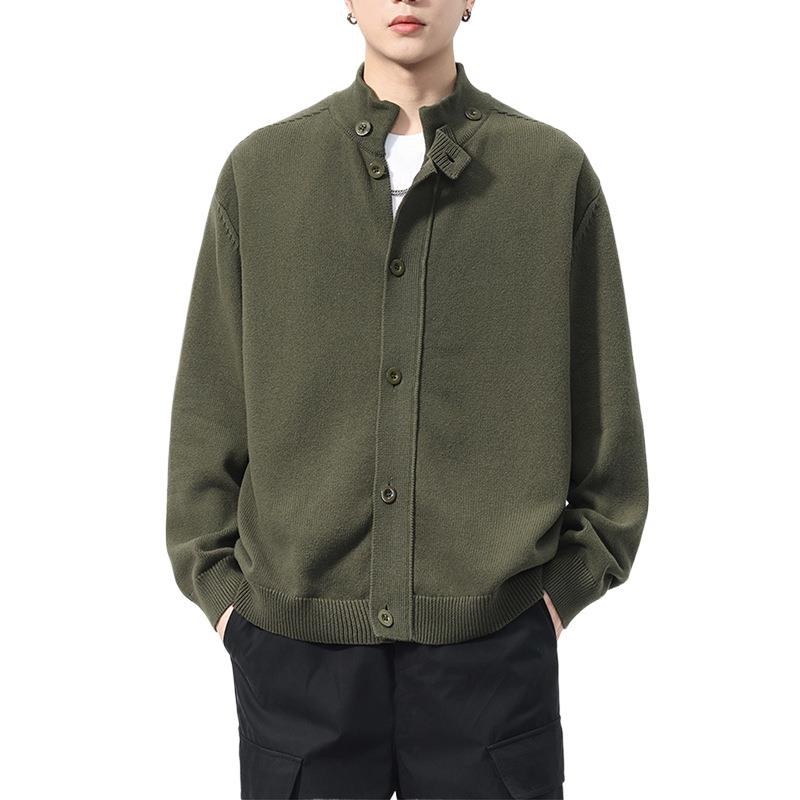 boy Boy Boy Boy 2025 Autumn Winter New Japanese Style Solid Color Stand Collar Cardigan Sweater Jacket Men Loose Casual Top_voghion.com