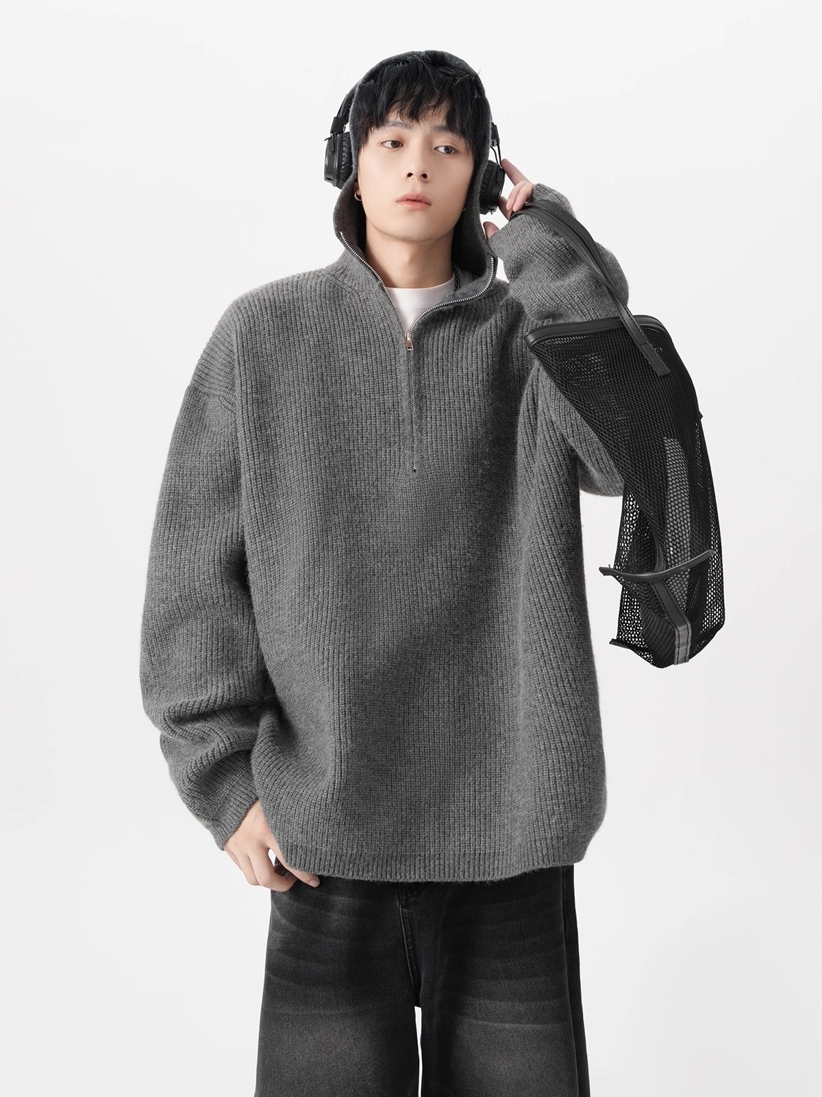 boy Boy Boy Boy Half-Zip Hooded Sweater For Men, Autumn Trendy Loose Cleanfit Knitwear, Lazy High-End Feel Couple's Jacket_voghion.com