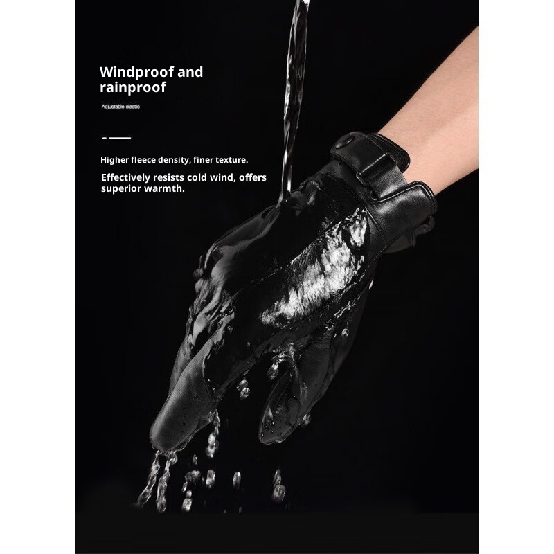 boy Boy Genuine Leather Winter Motorcycle Riding Adult Plus Velvet Warm Outdoor Sheepskin Cold-proof Gloves Men_voghion.com