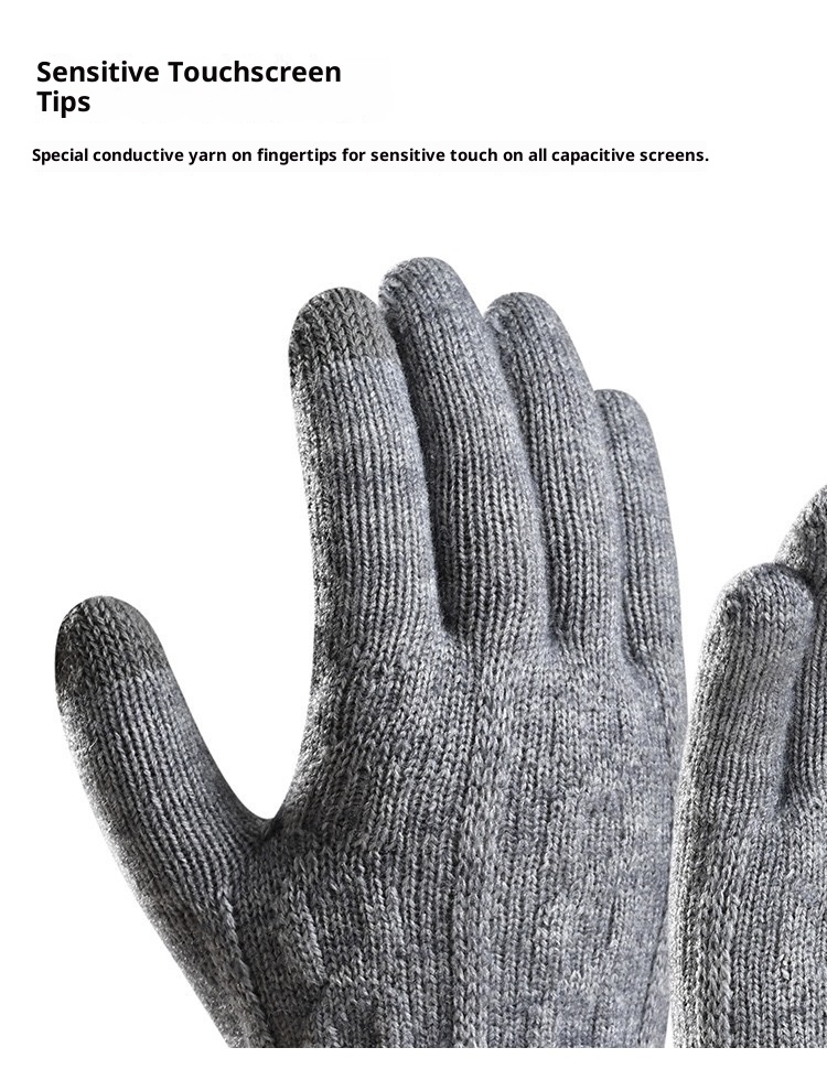 boy Boy Winter Warm Touchscreen Fleece Lined Thick Knitted Cycling Cold-Proof Men's Five-Finger Wool Gloves Cross-Border_voghion.com