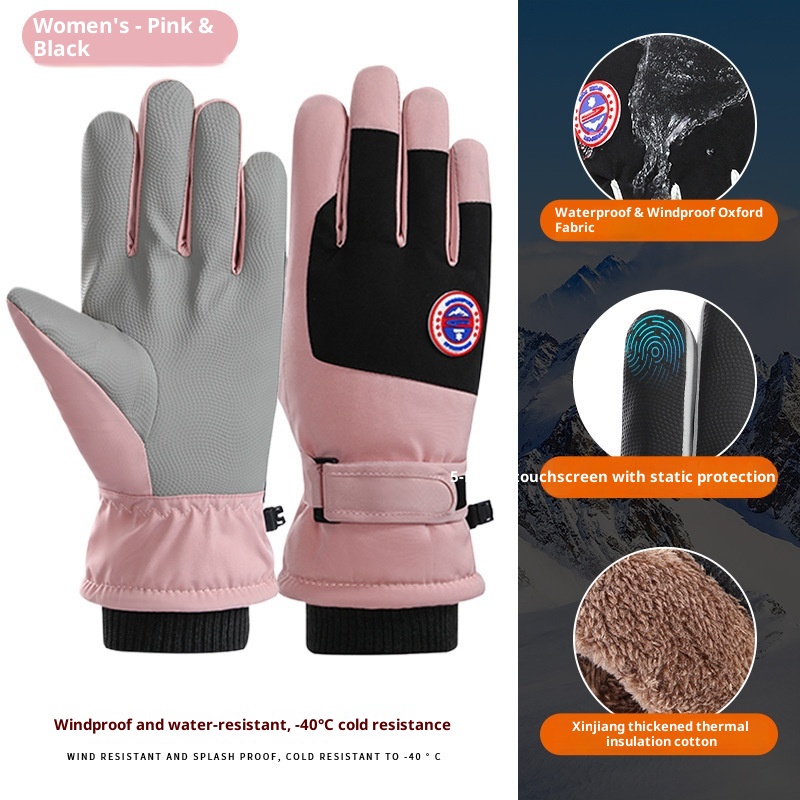 Boy Ski 2025 Winter Herren und Damen Outdoor Bergsteigen Winddicht Kältedicht Fleecegefüttert Touchscreen Verdickt Warme Handschuhe_voghion.com