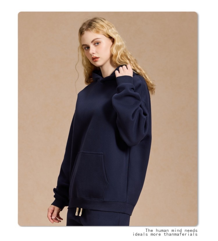 Erkek Çocuk Giyim 350g Sonbahar Kış Amerikan Tarzı Düz Renk Günlük Kalınlaştırılmış Kapüşonlu Bol Büyük Beden Polar Astarlı Kapüşonlu_voghion.com