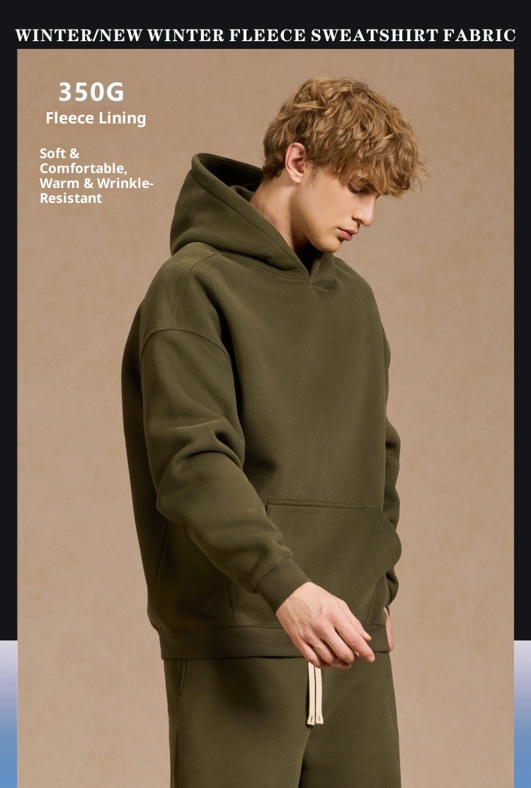 Erkek Çocuk Giyim 350g Sonbahar Kış Amerikan Tarzı Düz Renk Günlük Kalınlaştırılmış Kapüşonlu Bol Büyük Beden Polar Astarlı Kapüşonlu_voghion.com