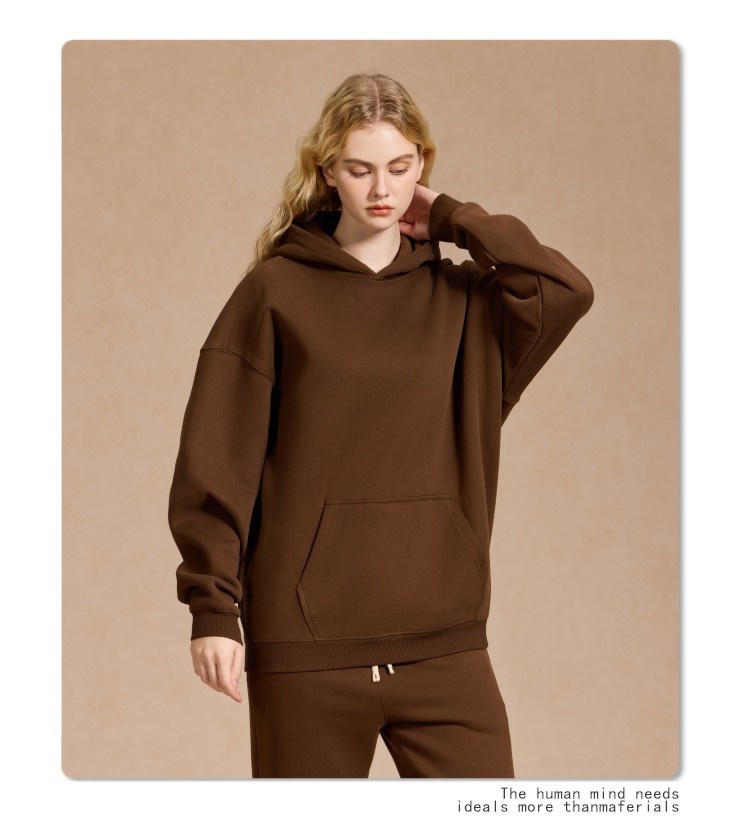 Erkek Çocuk Giyim 350g Sonbahar Kış Amerikan Tarzı Düz Renk Günlük Kalınlaştırılmış Kapüşonlu Bol Büyük Beden Polar Astarlı Kapüşonlu_voghion.com