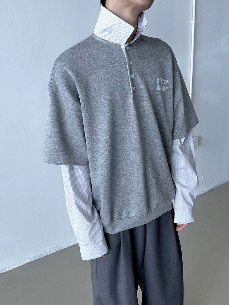 boy Boy Two-Piece American Retro Polo For Men, Spring And Autumn Style, Trendy Brand, High-End Sweatshirt, Plaid Patchwork_voghion.com