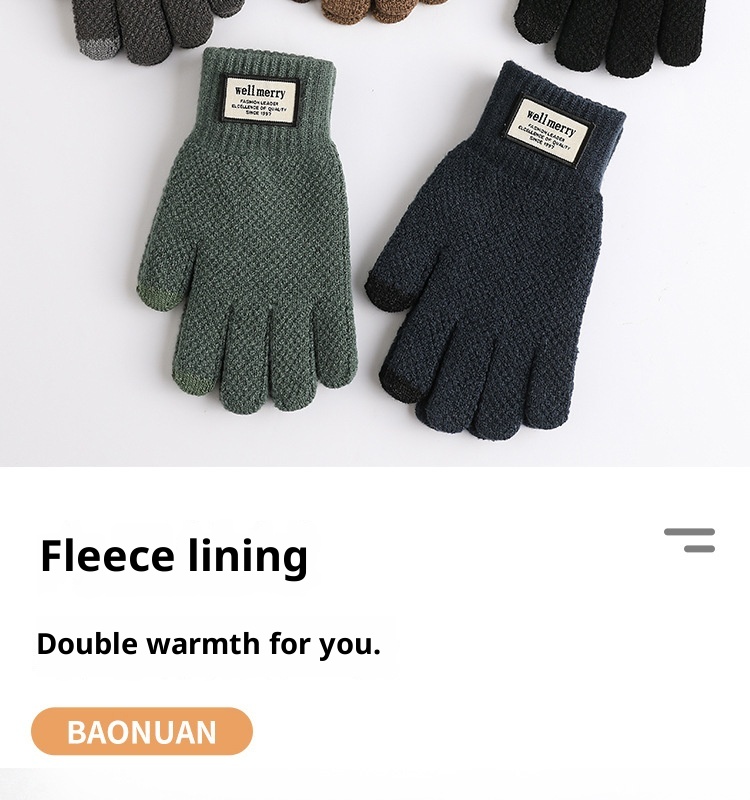 boy Boy Factory Direct Knitted Autumn Winter Large Size Men's Fleece Lined Thick Jacquard Warm Wool Touchscreen Gloves_voghion.com