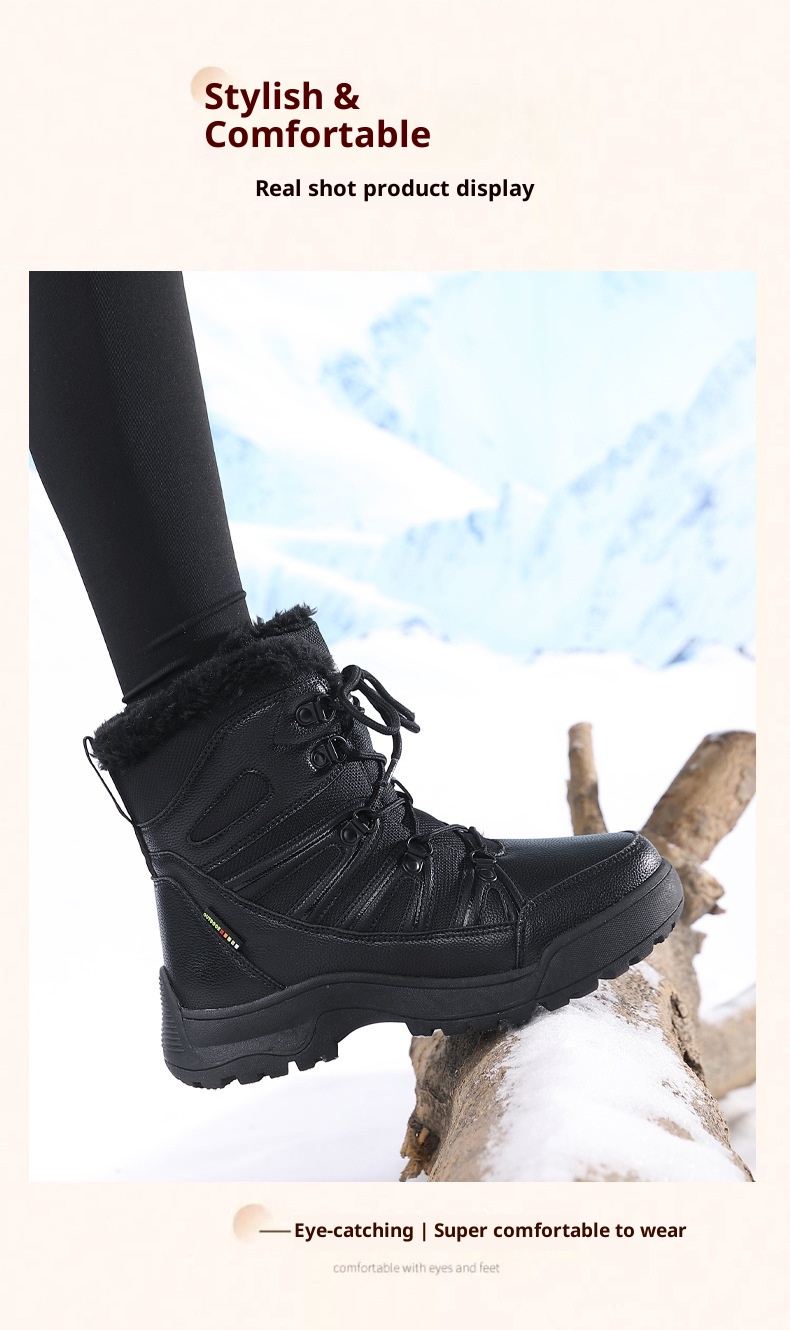 Zees Dames Outdoor Wandelschoenen Sneeuwschoenen Waterdicht Antislip Winter Fleece Gevoerd Verdikt Skischoenen Hoog Top Northeast Katoenen Schoenen_voghion.com