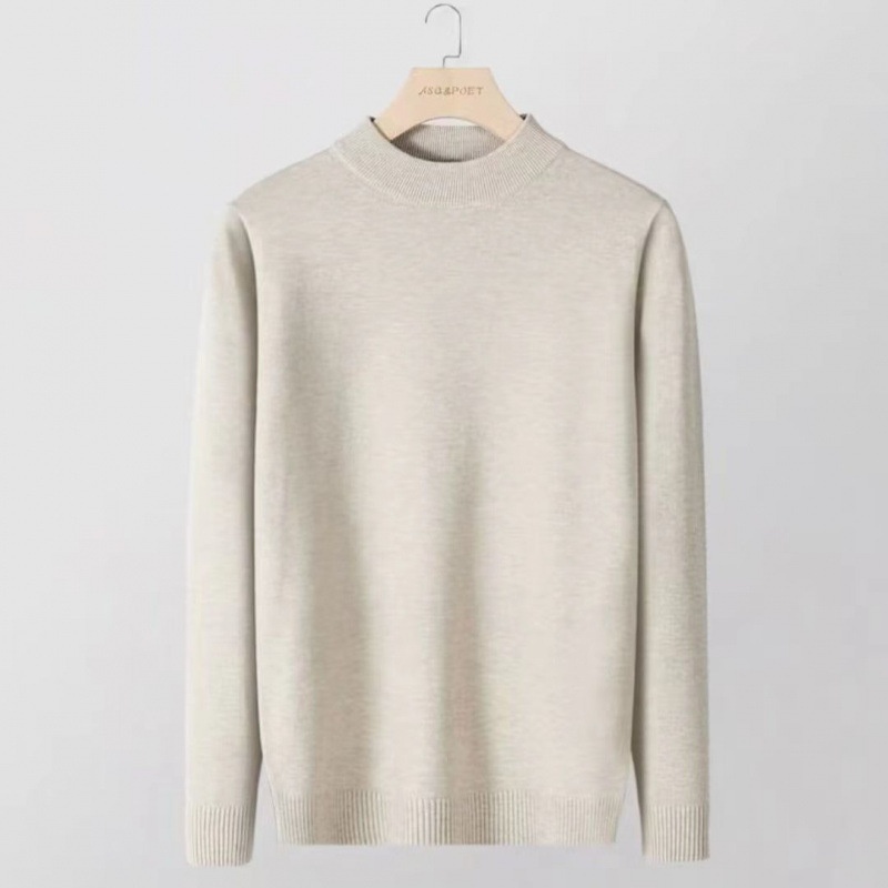 boy Boy Boy Boy Half Turtleneck Sweater For Men, Fleece-Lined Thickened, Autumn And Winter, Mid-Neck, Solid Color, Student Base Layer,_voghion.com