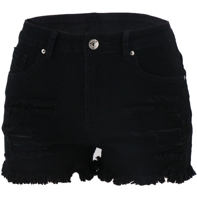 ChicShe New In-Stock European American Ripped Washed Black And White High-Waisted Elegant Commuter Women's Denim Shorts_voghion.com