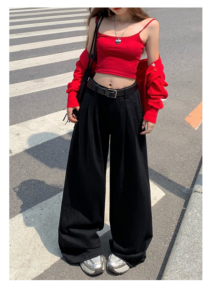 ChicShe YC&2 Color Retro High Waist Loose Wide Leg Pants Draped Floor-Length Pleated Versatile Slimming Straight Jeans For Women_voghion.com