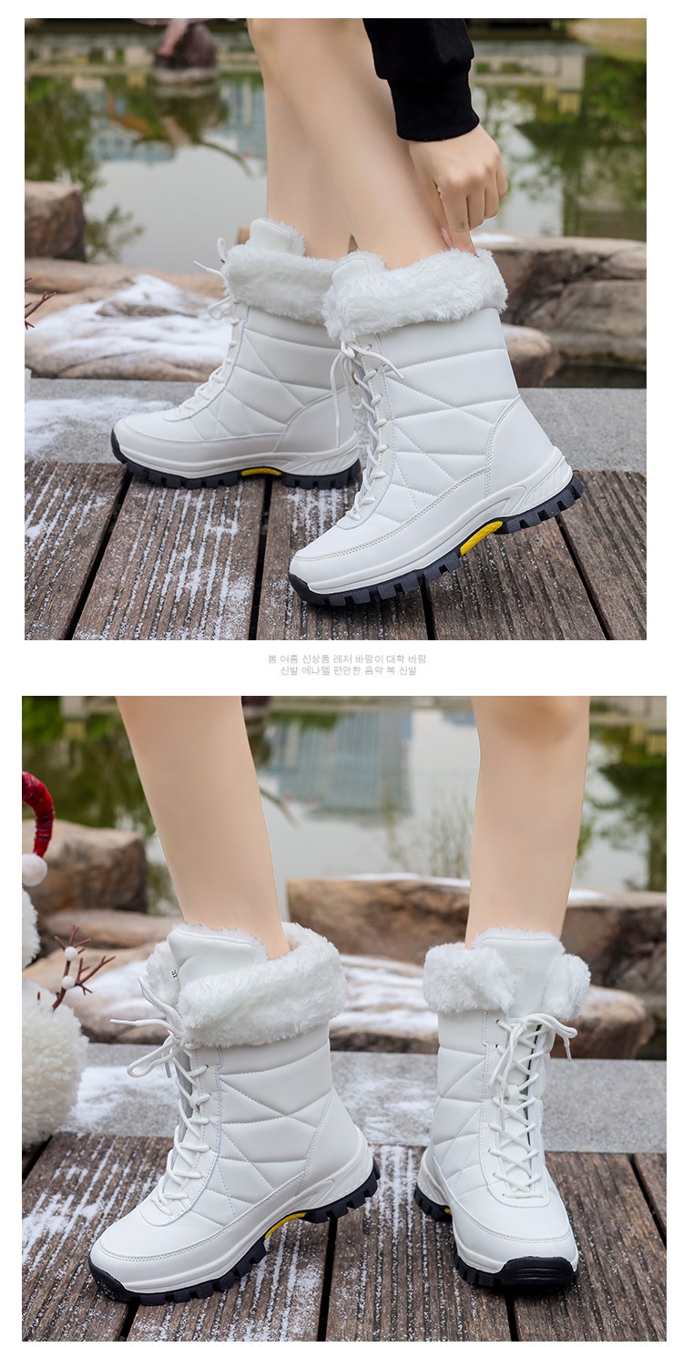 Zees 2025 Damen-Winterskischuhe, warm mit Fleece gefüttert, hohe Schnürschuhe aus Baumwolle, rutschfeste Wanderschuhe_voghion.com