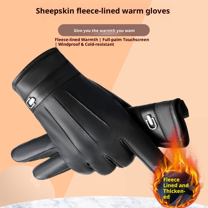 boy Boy Genuine Leather For Men Winter Warm Outdoor Riding Windproof Water-Resistant Touchscreen Men's Motorcycle Cotton Gloves_voghion.com
