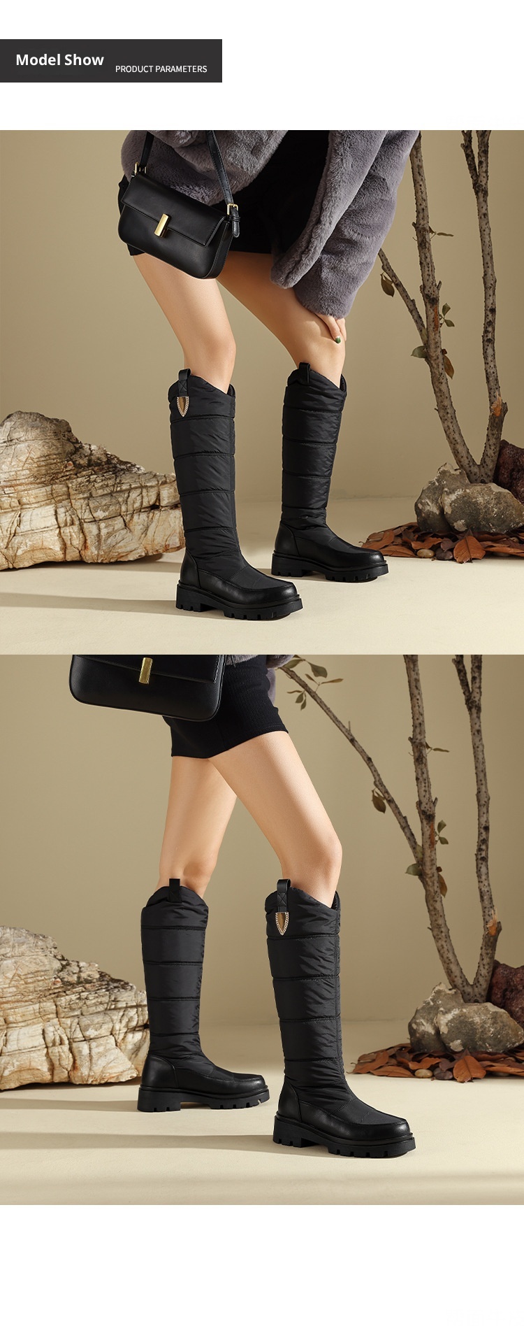 Zees Please Proceed The New Store To Place An Order For In-stock Items - Down Fabric Waterproof Thick Fur Snow High Boots_voghion.com