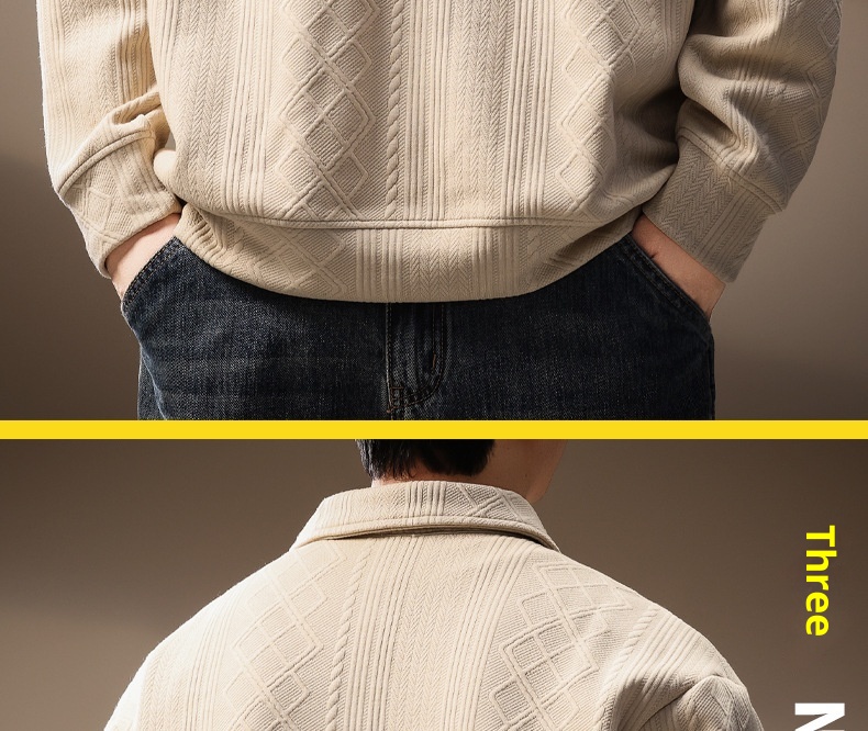 boy Boy High-Ed Frech Style Diamod Patter Jacquard Log-Sleeve Kit Sweater Me, Autum Textured Loose Fit Polo Shirt For_voghion.com