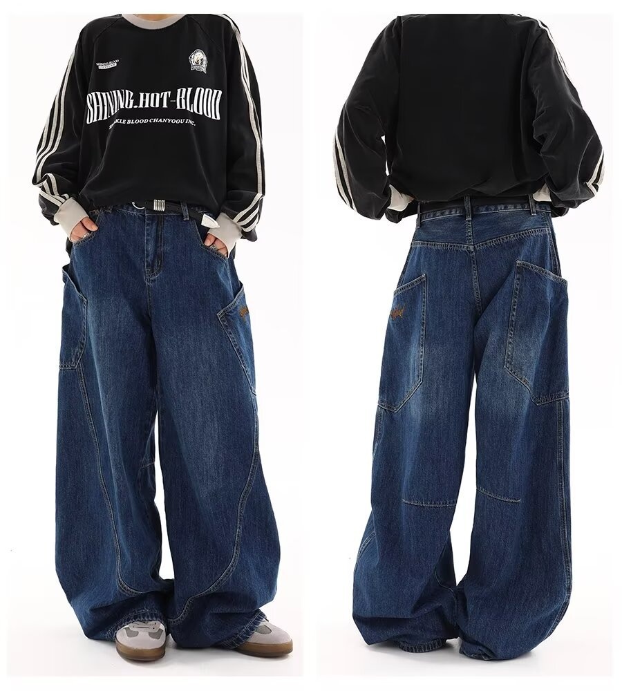 Jeans ChicShe American Retro Large Pocket Scimitar da donna, stile primaverile e autunnale, design High Street, gamba larga e ampia_voghion.com