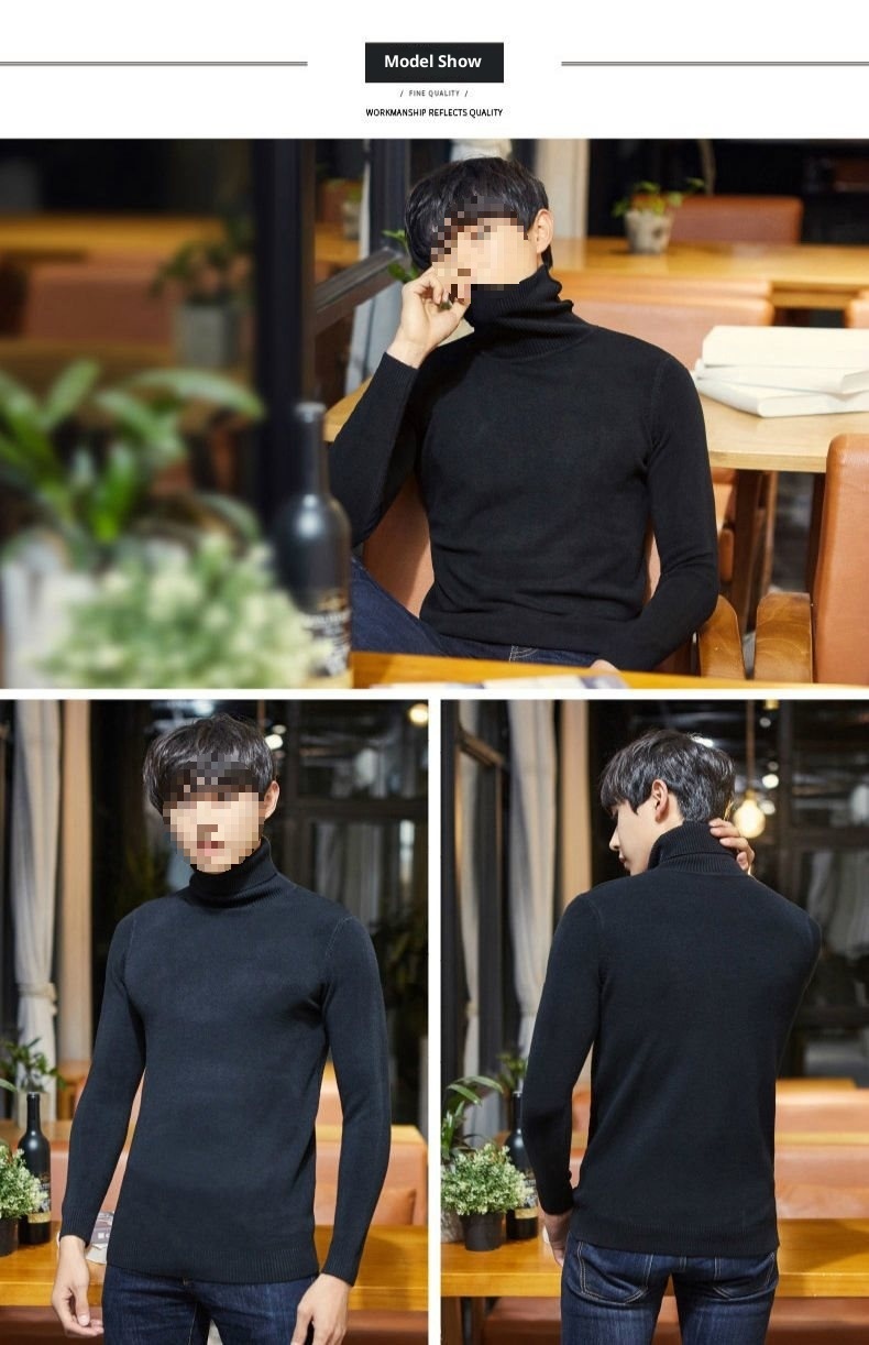boy Boy Boy Boy Cross-Border Men's Knitted Warm Base Layer Slim Fit Half Turtleneck Korean Style Inner Wear Stylish Fuzzy Sweater Top_voghion.com