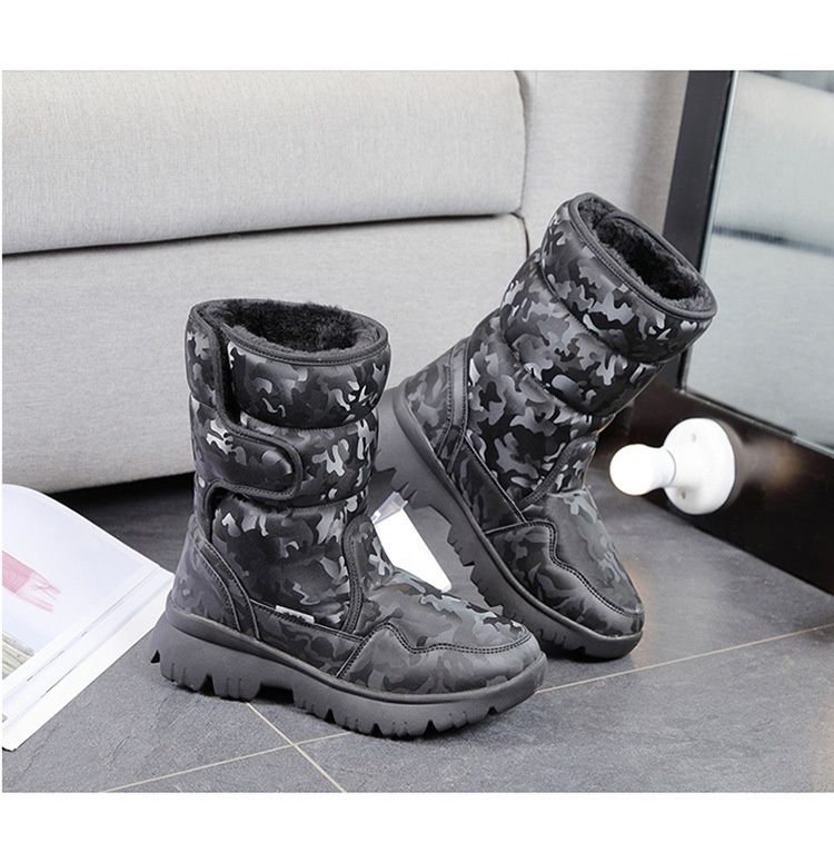 Zees Parent-Child Boys And Girls White Snow Boots Simple Camouflage Skiing Travel Thickened Waterproof Non-Slip Cross-Border_voghion.com