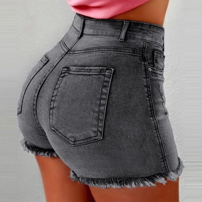 ChicShe Cross-Border Denim Shorts Stretch Tassel Ripped High Waist Hot Pants Damesjeans_voghion.com