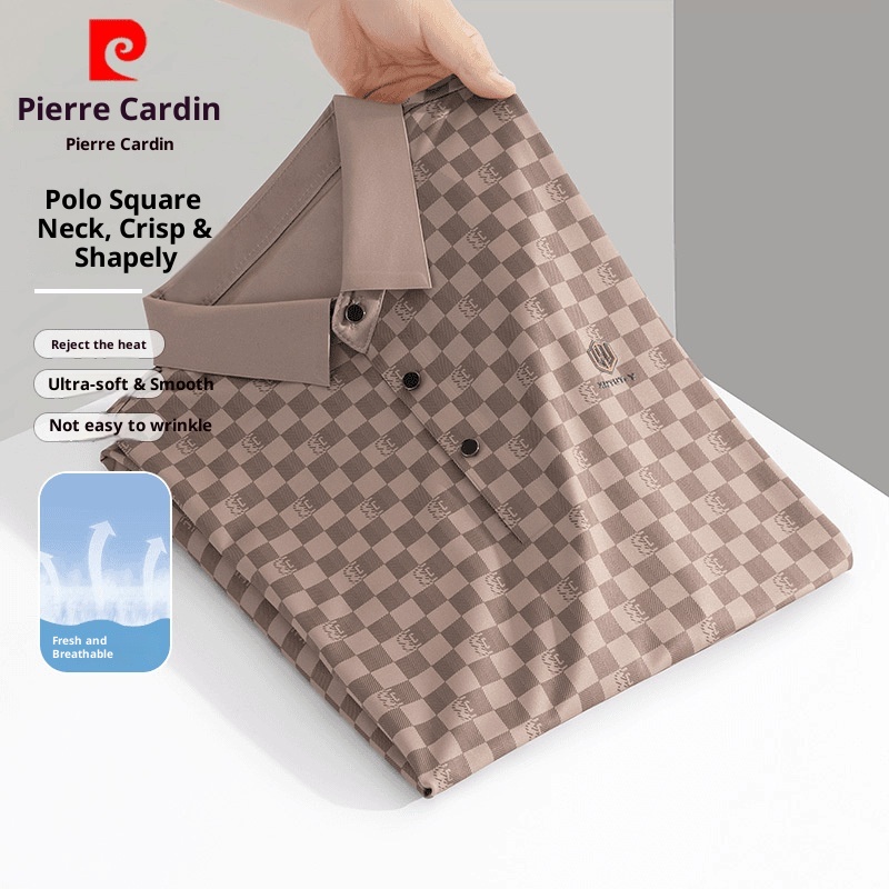 Polo sans coutures pour homme, style été, col rabattu, carreaux, tendance mode business casual, manches courtes_voghion.com