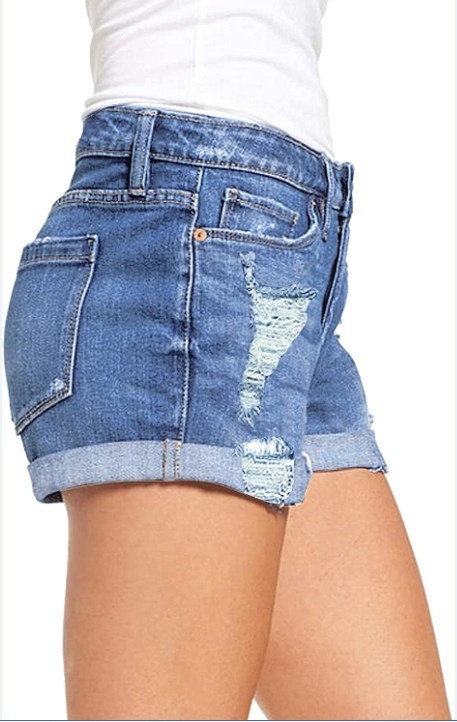 ChicShe European And American Foreign Trade Cross-Border Source Stretch Ripped Cuffed Denim Shorts For Women_voghion.com