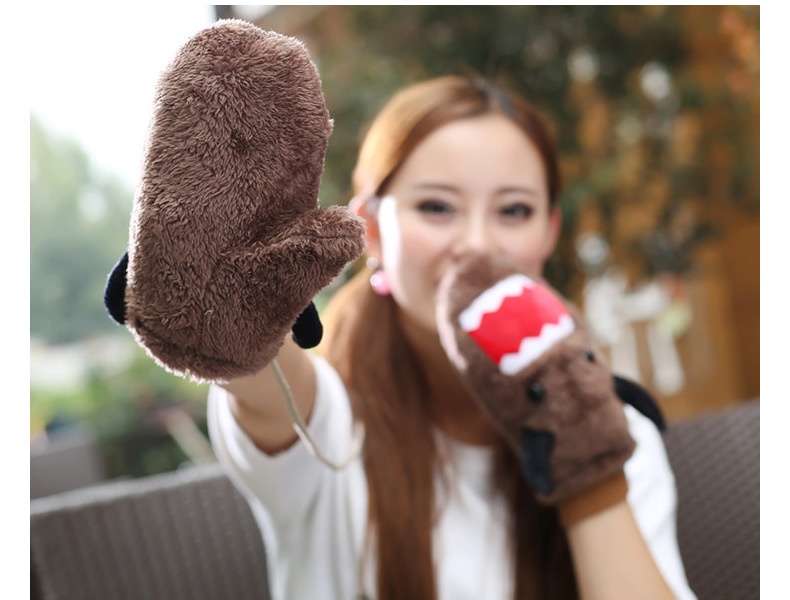 boy Boy Autumn Warm Gloves Plush Thickened Cute Neck Hanging Fashion Windproof Adult Black Student Full Finger Men Winter_voghion.com