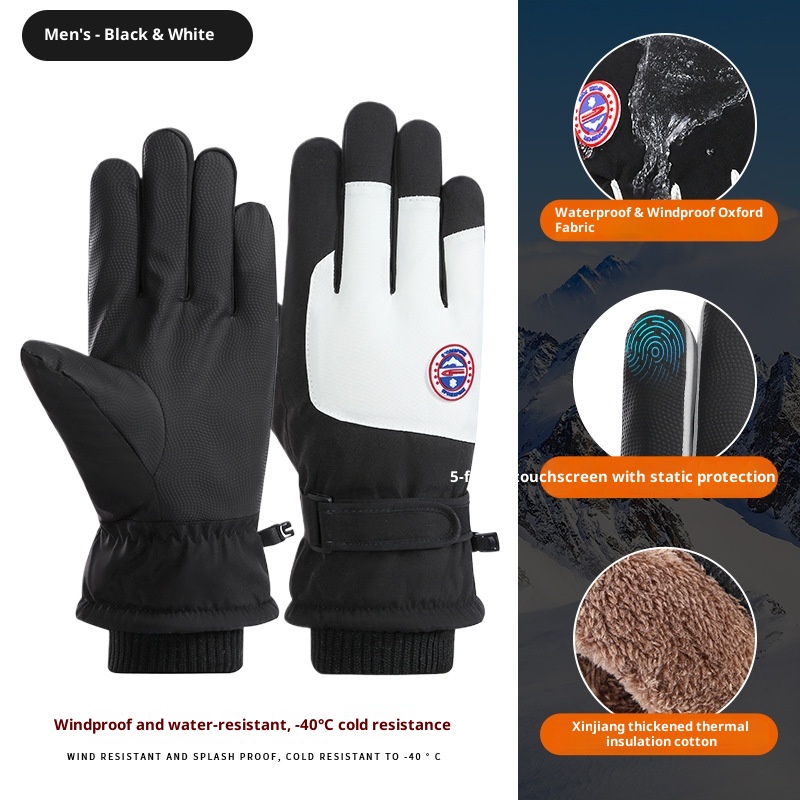 Boy Ski 2025 Winter Herren und Damen Outdoor Bergsteigen Winddicht Kältedicht Fleecegefüttert Touchscreen Verdickt Warme Handschuhe_voghion.com