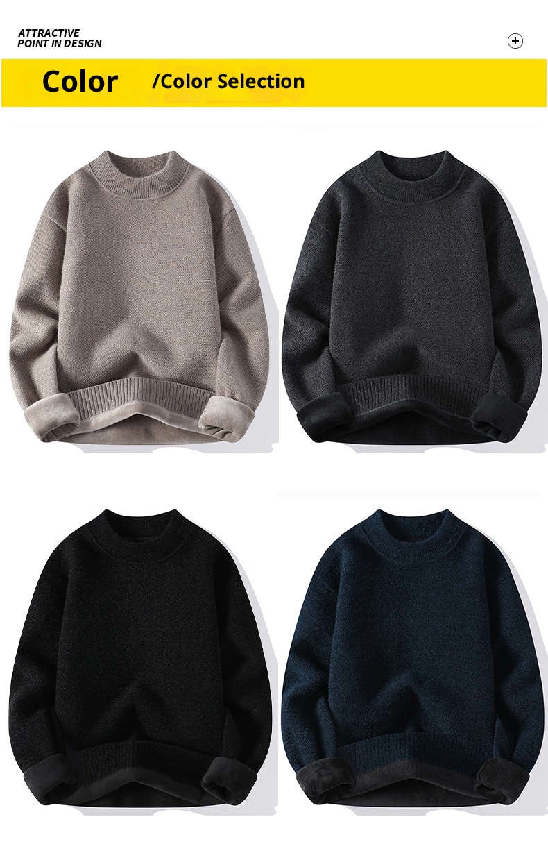 Maglione invernale da uomo, in pile spesso e largo, tinta unita, con scollo rotondo, lavabile in lavatrice, lavorato a maglia, per uomo_voghion.com