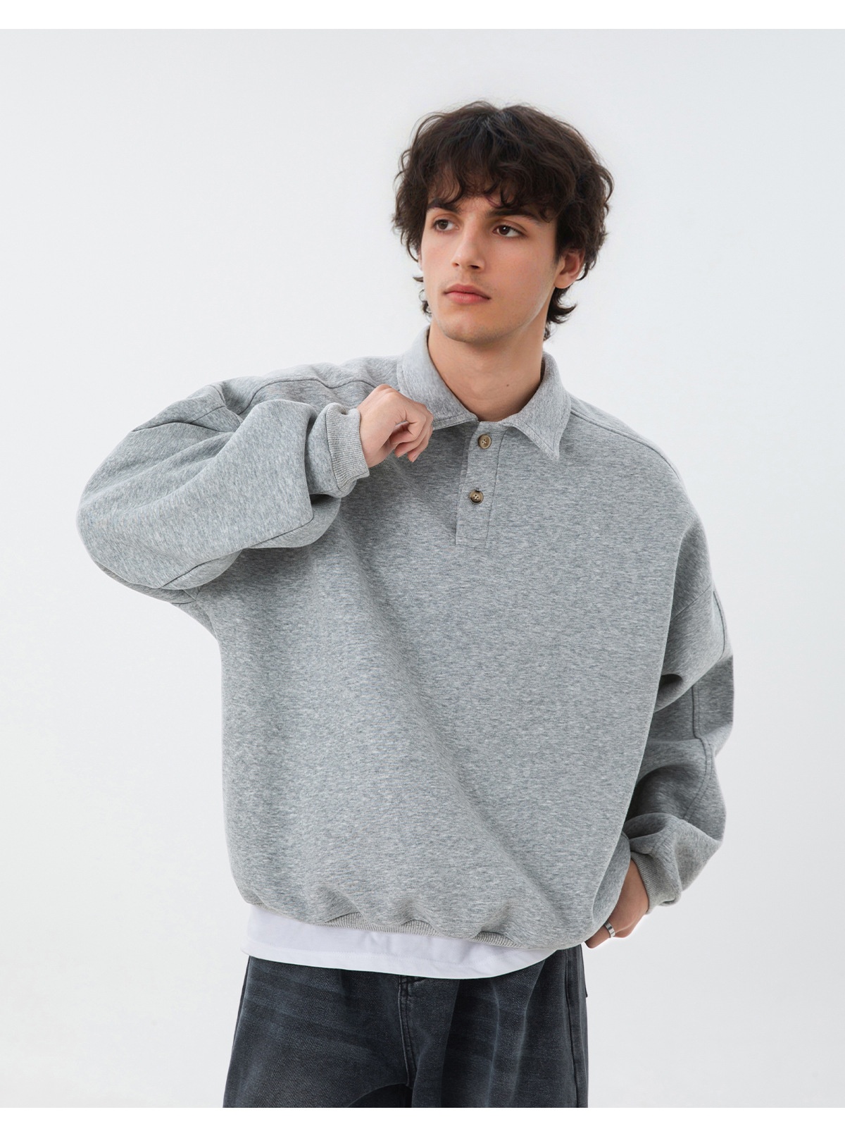 Sweat-shirt Boy Boy 380g épais à col rabattu pour homme, style automne, coupe ample, léger, style vintage Old Money_voghion.com