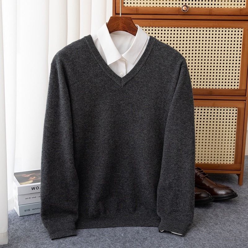 ragazzo Ragazzo Ragazzo Ragazzo Felpa in Maglia Autunno Inverno Largo Uomo Collo Base 2023 Tinta Unita Cashme Ispessito Scollo a V Manica Lunga Slim_voghion.com