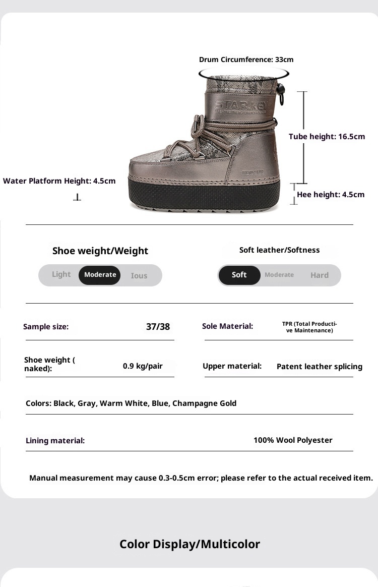 Zees Cross-Border Same Style Children's Parent-Child Snow Bright Color Ski Thick-Soled Women's Moon Thickened Waterproof_voghion.com