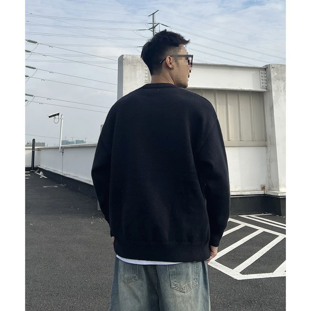 Herren-Pullover mit Rundhalsausschnitt, Herbst/Winter-Trendmarke, stylischer, lässiger und vielseitiger Strickpullover in Schwarz_voghion.com