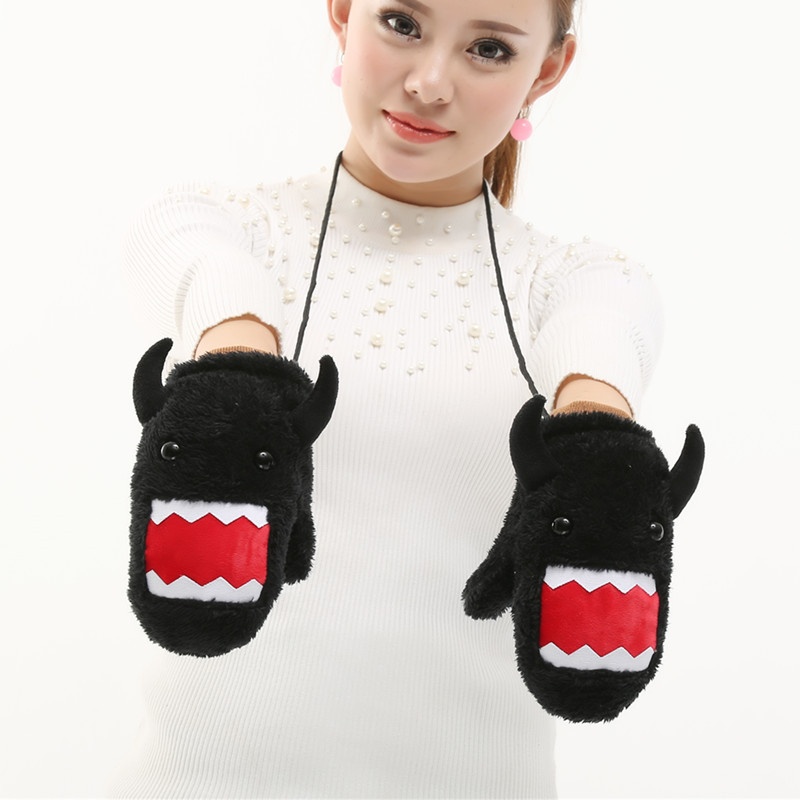 boy Boy Autumn Warm Gloves Plush Thickened Cute Neck Hanging Fashion Windproof Adult Black Student Full Finger Men Winter_voghion.com