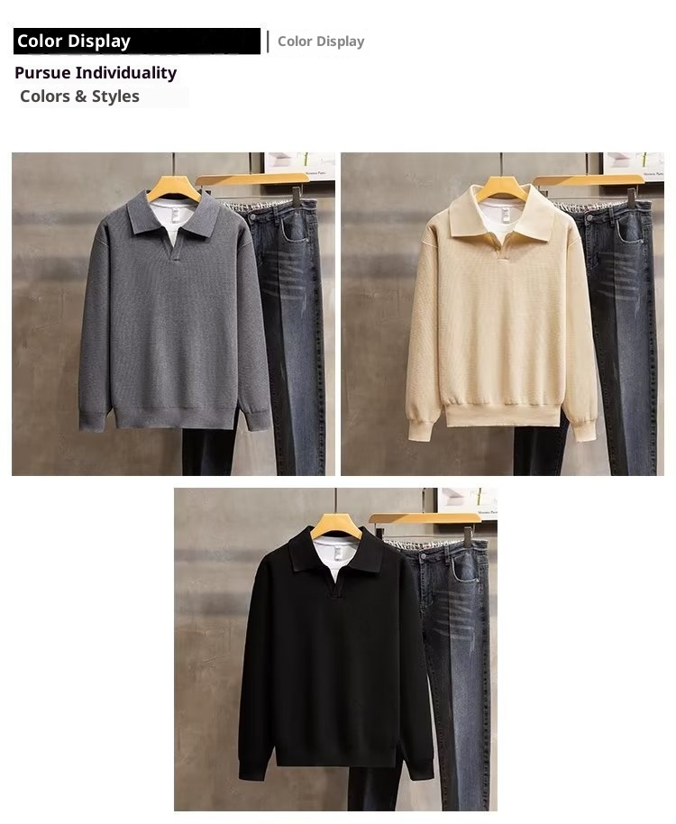 boy Boy Turn-Down Collar Knit Autumn Winter 2022 New Style Men High-End Trendy Pullover Long Sleeve Polo Sweater_voghion.com