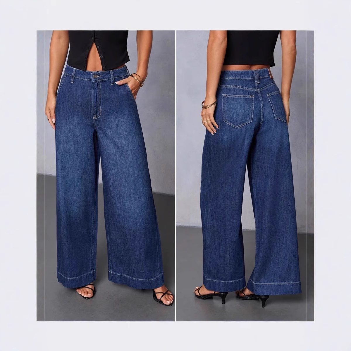 ChicShe Cross-Border 2025 Washed Elegant Wide-Leg Jeans Long Pants Women High-Waisted Slimming_ecoleips.com