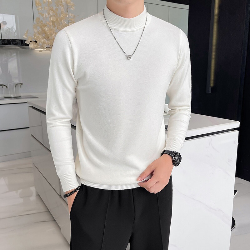 boy Boy Boy Boy Fanwo FW9922 2024 Winter Half Turtleneck High-Quality One-Piece Fleece Sweater Base Layer Slightly Wide Version Non-Iron_voghion.com