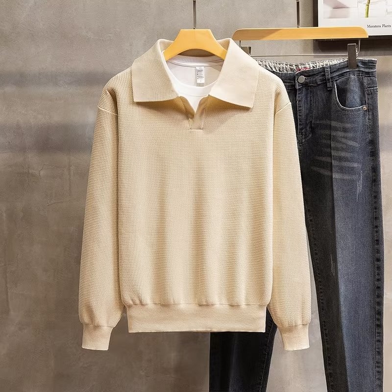 boy Boy Turn-Down Collar Knit Autumn Winter 2022 New Style Men High-End Trendy Pullover Long Sleeve Polo Sweater_voghion.com