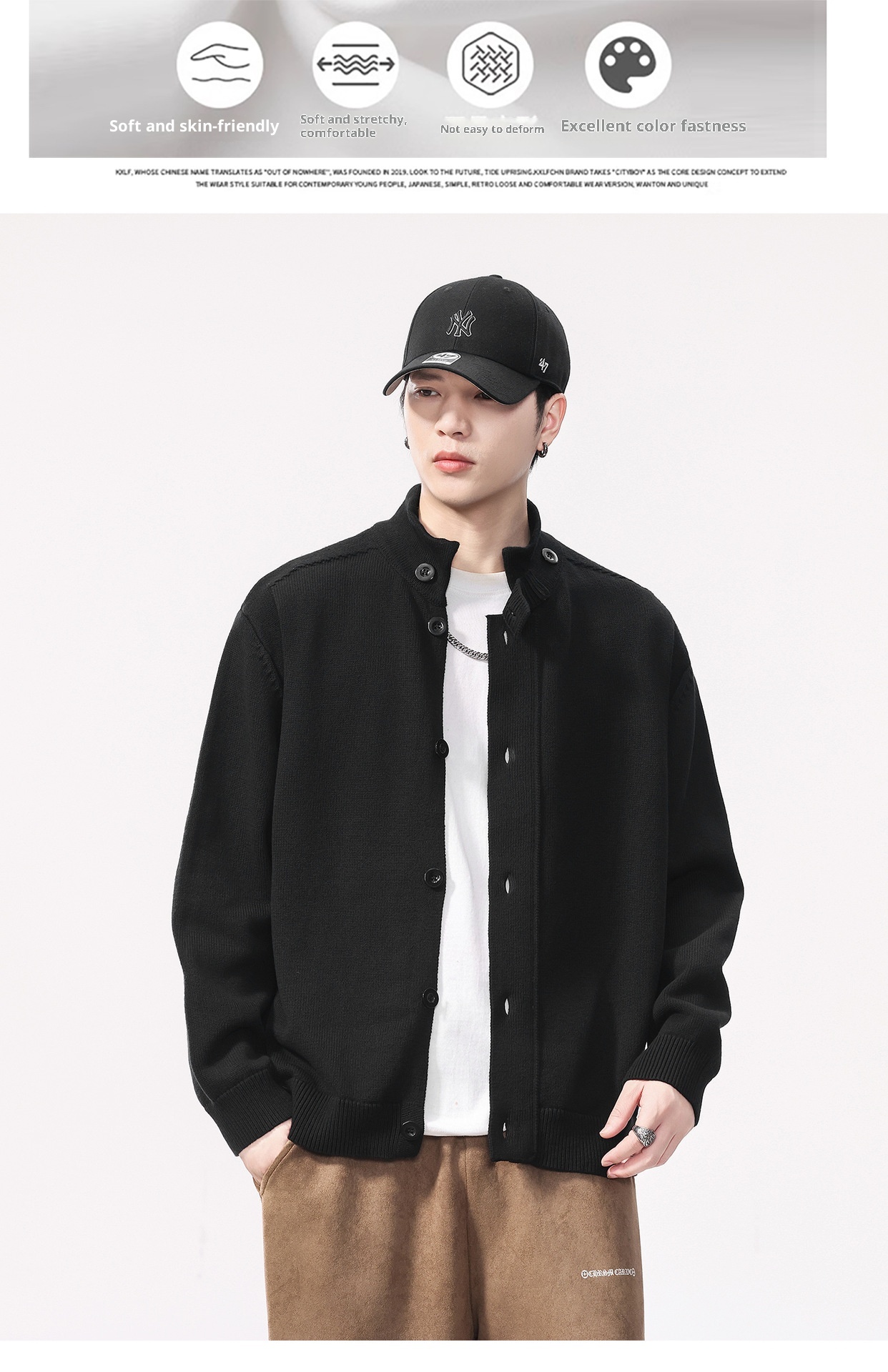 boy Boy Boy Boy 2025 Autumn Winter New Japanese Style Solid Color Stand Collar Cardigan Sweater Jacket Men Loose Casual Top_voghion.com