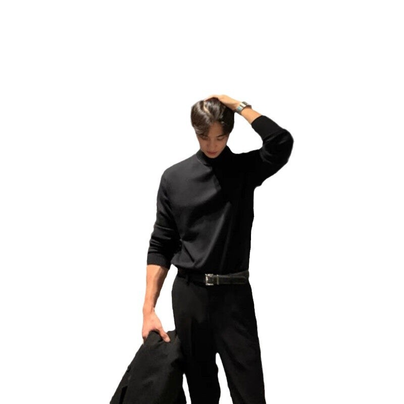 boy Boy Boy Boy Fanwo FW9922 2024 Winter Half Turtleneck High-Quality One-Piece Fleece Sweater Base Layer Slightly Wide Version Non-Iron_voghion.com