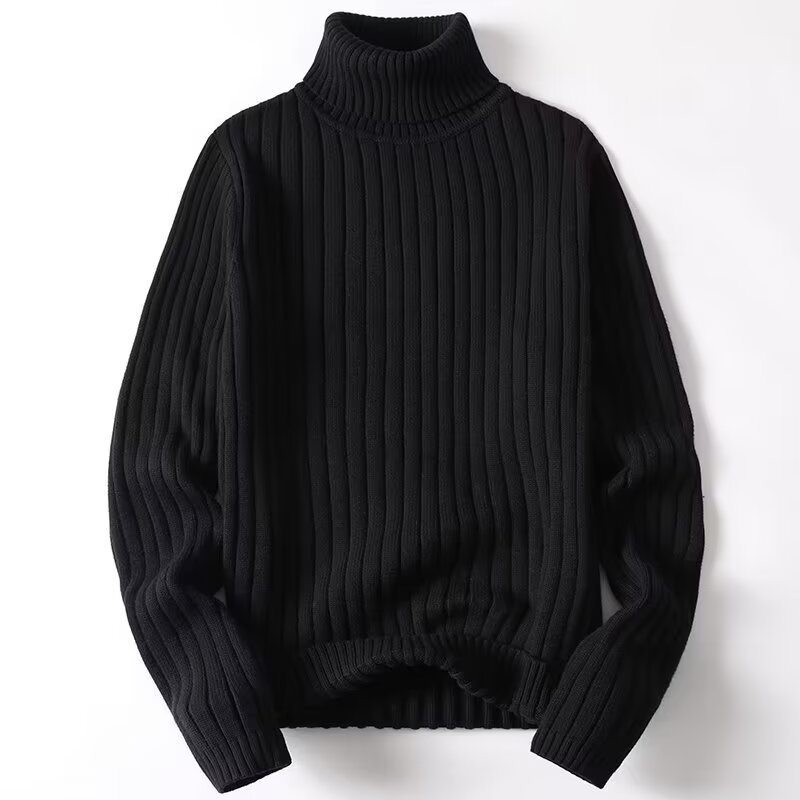 Pull à col roulé en maille torsadée unie pour homme, col rabattu, style tendance et ajusté, en maille épaisse._voghion.com