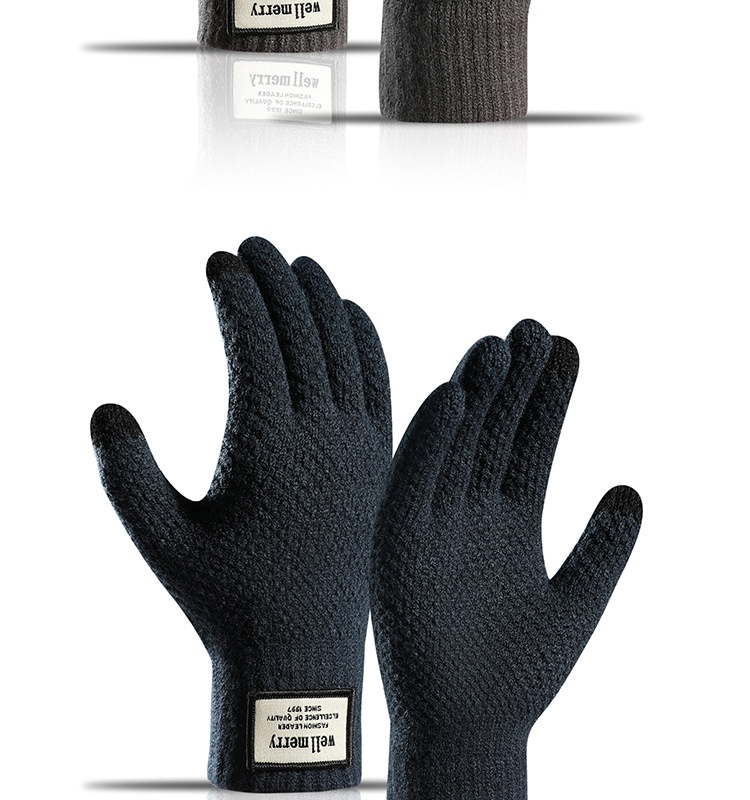 boy Boy Factory Direct Knitted Autumn Winter Large Size Men's Fleece Lined Thick Jacquard Warm Wool Touchscreen Gloves_voghion.com