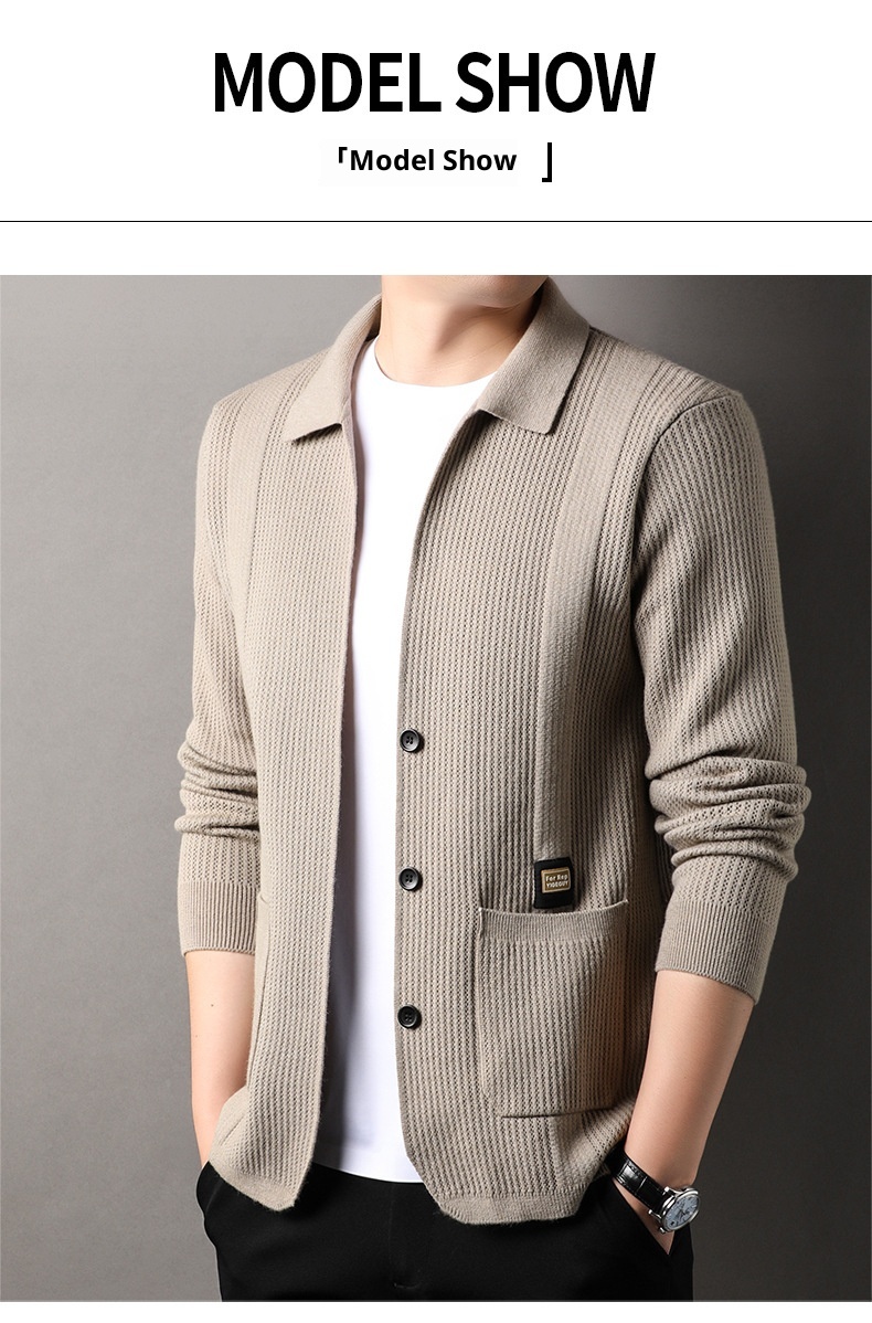 boy Boy Boy Boy Live Streaming Off-Site Dropshipping Autumn Winter Cardigan Men Solid Color Casual Men's Versatile Jacquard Knitted_voghion.com