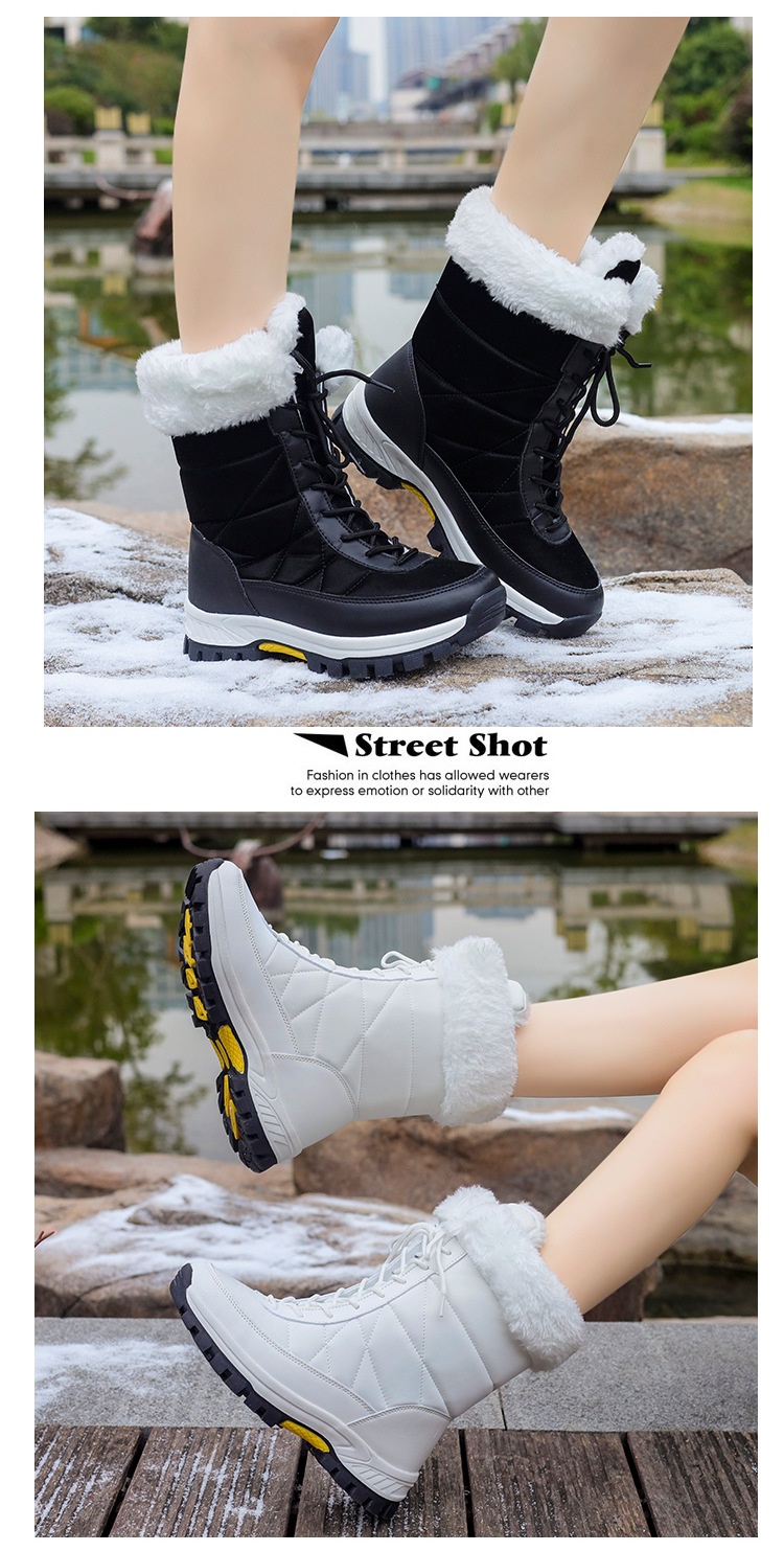 Zees 2025 Damen-Winterskischuhe, warm mit Fleece gefüttert, hohe Schnürschuhe aus Baumwolle, rutschfeste Wanderschuhe_voghion.com