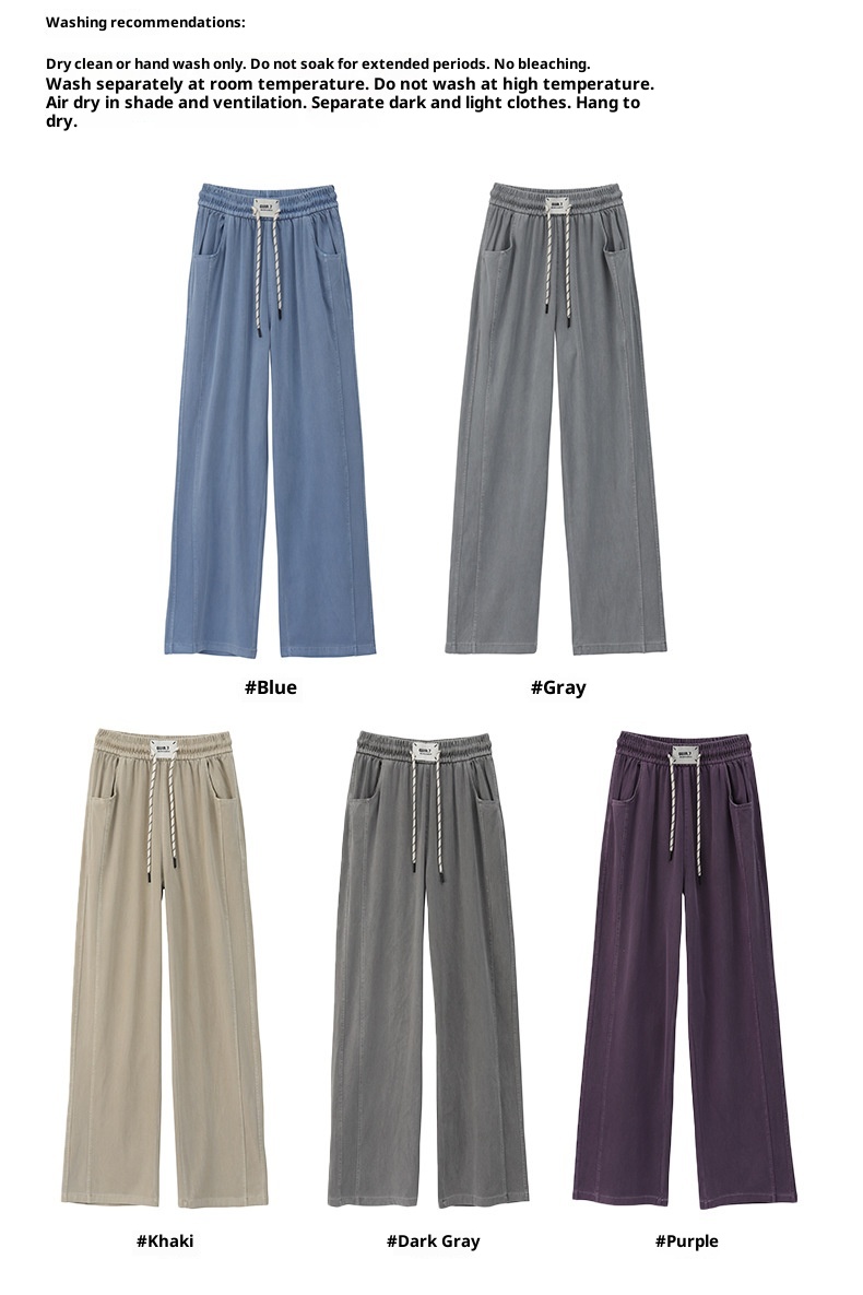 Jean ChicShe Tencel pour femme, été 2025, coupe fine, taille S, drapé, taille élastique, jambes larges, effet soie glacée._voghion.com